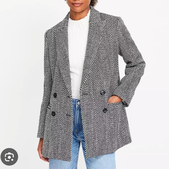 NEW LOFT 2024 Wool Blendl Double Breasted Herringbone Coat Jacket BLAZER 4 - Picture 1 of 13